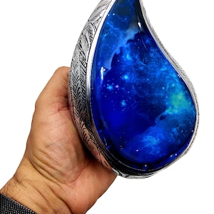 Galaxy Teardrop-urnen voor menselijke as Begrafenis-urn met fluwelen zakje, aandenken-urn voor je dierbaren Star Sky 6'' afbeelding 3