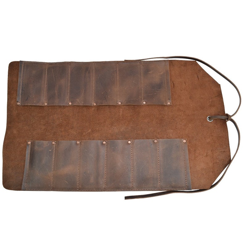 Business. Handmade Leather Roll Tools Bag 10 Waterproof Pockets Tool Case Tool Roll Gifts ideas for Corporate