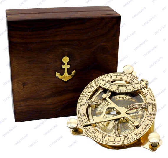 Brass Boat Compass in Varnished Wood Box