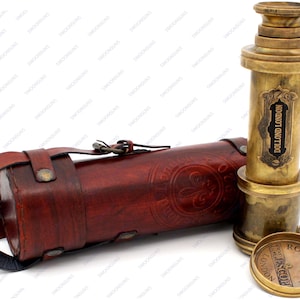 Telescopio pirata de latón, telescopio decorativo monocular plegable  con óptica de vidrio para niños con tapa y acabado de Antique