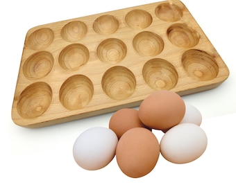 Handmade Egg Tray - Wooden Egg Holder For 15 Eggs Usable in Kitchen Refrigerator, Counter top – Store and Display Chicken Eggs Deviled Eggs
