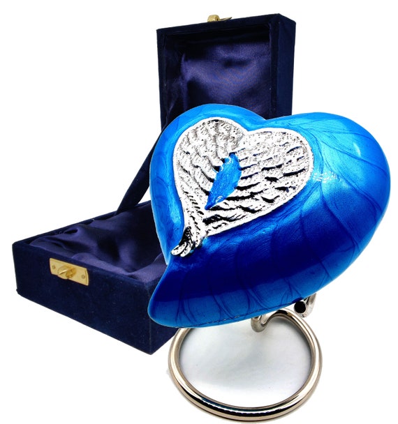 ブルーハートの火葬骨壷：天使の羽根のメモリアル記念品 - Etsy 日本