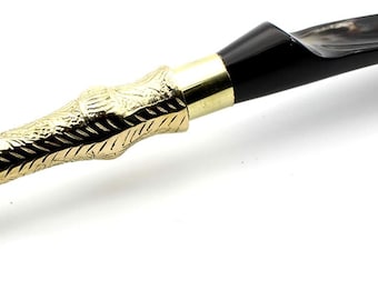 Handmade Horn Shoehorn with Etched Brass Handle, 11''