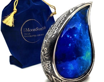 Galaxy Teardrop Urns for Human Ashes Funeral Cremation Urn with Velvet Bag, Keepsake Urn for Adults Large for Your Loved Ones Star Sky 10''