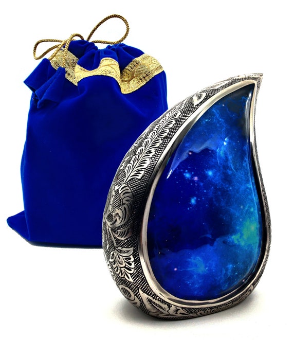 Galaxy Teardrop Urns for Human Ashes Funeral Cremation Urn with Velvet Bag, Keepsake Urn for Your Loved Ones Star Sky 6''