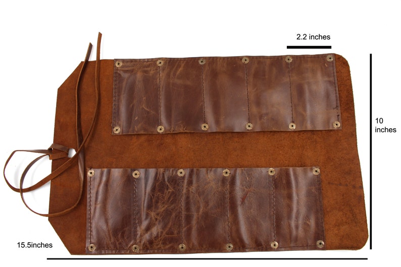 Business. Handmade Leather Roll Tools Bag 10 Waterproof Pockets Tool Case Tool Roll Gifts ideas for Corporate