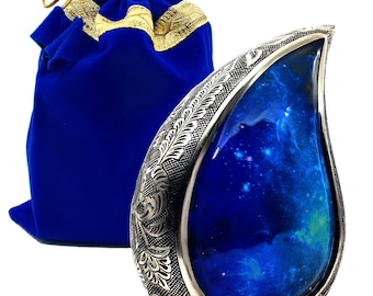 Galaxy Teardrop Urns for Human Ashes Funeral Cremation Urn with Velvet Bag, Keepsake Urn for Adults Large for Your Loved Ones Star Sky 10&#39;&#39;