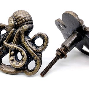 Tiradores de hierro fundido con forma de pulpo - Tiradores náuticos para cajones y armarios - Tiradores metálicos para puertas de cómodas, armarios y alacenas - Juego de 10 tiradores con decoración costera playera