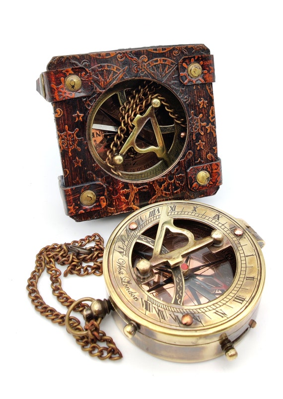 West London Chain Compass With Leather Case Gift Antique Brass Compass F.L 