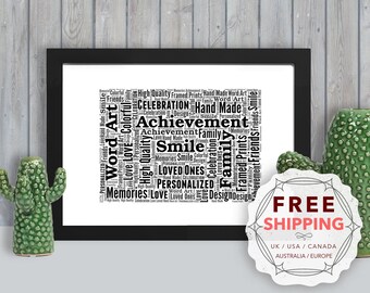 Personalized Custom, framed wall art gift, keepsake, Unique print - For Her, Him, Friend, Husband, Mom, Mum, Dad, A5, A4, A3 Cus001