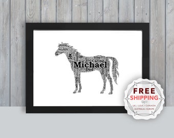Personalized Horse, framed wall art gift, keepsake, Unique print, Her, Him, Friend, Husband, Son, Daughter, Mom, Mum, Dad, A5, A4, A3 Ani074