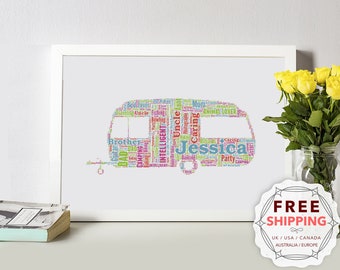 Personalised Touring Caravan framed word art gift, keepsake, Unique print, For Him, Her, Friend, Husband, Dad, Wife, Mum - HOB008