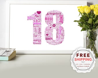 Personalized 18th Birthday Word Art Print: Unique Keepsake Gift BFM018