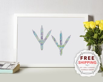 Impressão artística personalizada com pegada de pássaro: lembrança única de família Brd005