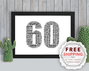 Personalized 60th Birthday, framed wall art gift, keepsake, Unique Wall art, décor print - For Him, Men, Friend, Husband, Dad, BMO060