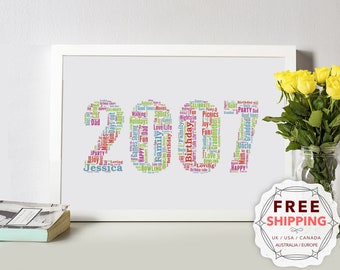 Personalized 18th Birthday Word Art Print: 2007 Keepsake YMA007