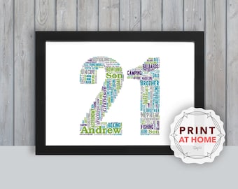 Custom Word Art Print Framed Print Mother Daughter Sister Friend Brother Son Dad Any Age Personalised 21st Birthday Gifts for Women or Men Unique 21st Gifts Keepsake present for Her Him