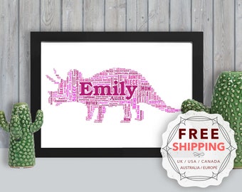 Personalized Triceratops Word Art Print: Unique Framed Keepsake Din001