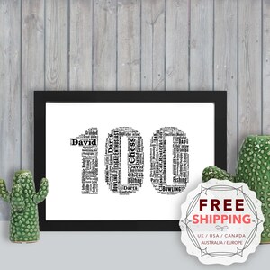 Stampa artistica da parete incorniciata personalizzata per il 100° compleanno, ricordo, unica, decorazione - Per lui, uomo, amico, marito, papà, A5, A4, A3 BMO100