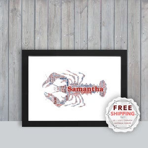 Personalized Sea life Lobster, framed wall art gift, keepsake, Unique print for Her, Him, Friend, Husband, Mom, Mum, Dad, A5, A4, A3 Sea015