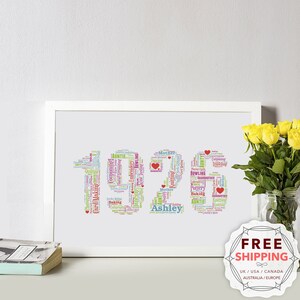Gepersonaliseerd 1926, 99e verjaardag, ingelijste muurkunst cadeau, aandenken, unieke print, voor haar, vrouwen, vriend, vrouw, moeder, moeder, grootmoeder YFO926