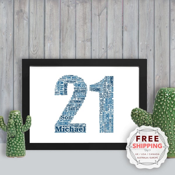 Personalized 21st Birthday, framed wall art gift, keepsake, Unique print, For Him, Men, Friend, Husband, Dad, Pa, Daddy, brother, BMM021