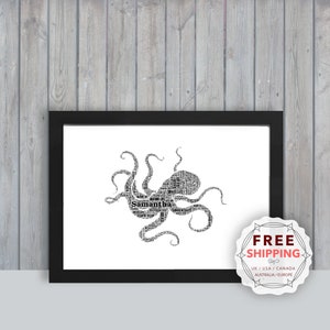 Personalized Sea life Octopus, framed wall art gift, keepsake, Unique print for Her, Him, Friend, Husband, Mom, Mum, Dad, A5, A4, A3 Sea018