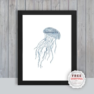 Personalized Sea life Jelly Fish, framed wall art gift, keepsake, Unique print for Her, Him, Friend, Husband, Mom, Mum, Dad, A5 A4 A3 Sea023