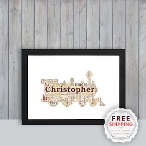 Gepersonaliseerde stoomtrein treinspotter ingelijst woordkunstcadeau, aandenken, unieke print, voor hem, haar, vriend, man, vader, vrouw, moeder - HOB037