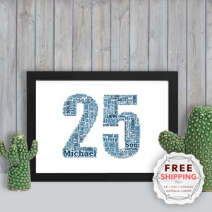 Personalized 25th Birthday, framed wall art gift, keepsake, Unique print, For Him, Men, Friend, Husband, Dad, Pa, Daddy, brother, BMM025