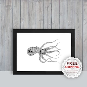 Personalized Sea life Octopus, framed wall art gift, keepsake, Unique print for Her, Him, Friend, Husband, Mom, Mum, Dad, A5, A4, A3 Sea001
