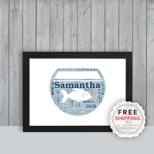 Personalized Sea life Fish, framed wall art gift, keepsake, Unique print - For Her, Him, Friend, Husband, Mom, Mum, Dad, A5, A4, A3 Sea005