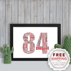 Personalized 84th Birthday, anniversary framed wall art gift, keepsake, Unique print, For Him, Men, Friend, Husband, Dad, grandad, GCM084