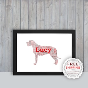 Personalized Irish wolfhound , framed wall art gift, keepsake, Unique print for Her, Him, Friend, Husband, Mom, Mum, Dad, A5, A4, A3 Dog042