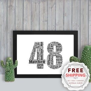 48e anniversaire personnalisé, cadeau d'art mural encadré, souvenir, impression unique, pour lui, homme, ami, mari, papa, papa, papa, GCM048