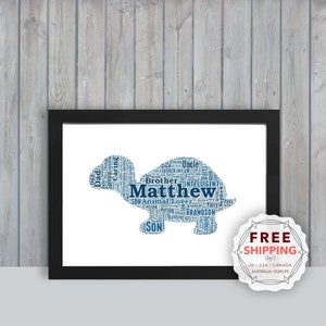 Personalized Tortoise, framed wall art gift, keepsake, Unique print, Her, Him, Friend, Husband, Son, Daughter, Mom, Mum, Dad A5 A4 A3 Ani151