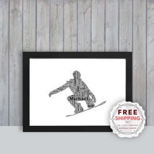 Personalised Snowboarding Framed word art gift, Unique keepsake, for Her, Him, Friend, Husband, Mom, Mum, Dad  - SPO027