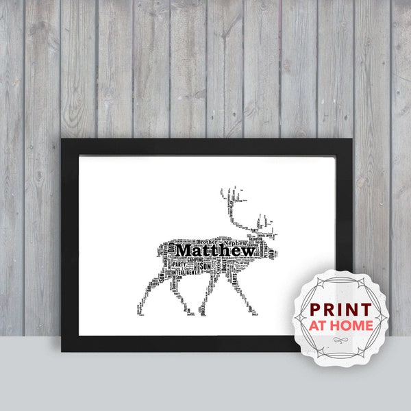 Caribou personnalisé, impression à la maison cadeau d’art mural, souvenir, impression unique - Pour elle, lui, ami, mari, maman, maman, papa, art numérique Ani023