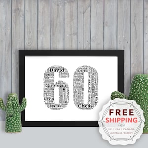 60e anniversaire personnalisé, cadeau d'art mural encadré, souvenir, art mural unique, impression de décoration - pour lui, homme, ami, mari, papa, BMO060