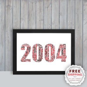 Personalized 2004, 21st Birthday, framed wall art gift, keepsake, Unique print for Him, Men, Friend, Husband, Dad, Pa, Daddy, brother YMA004