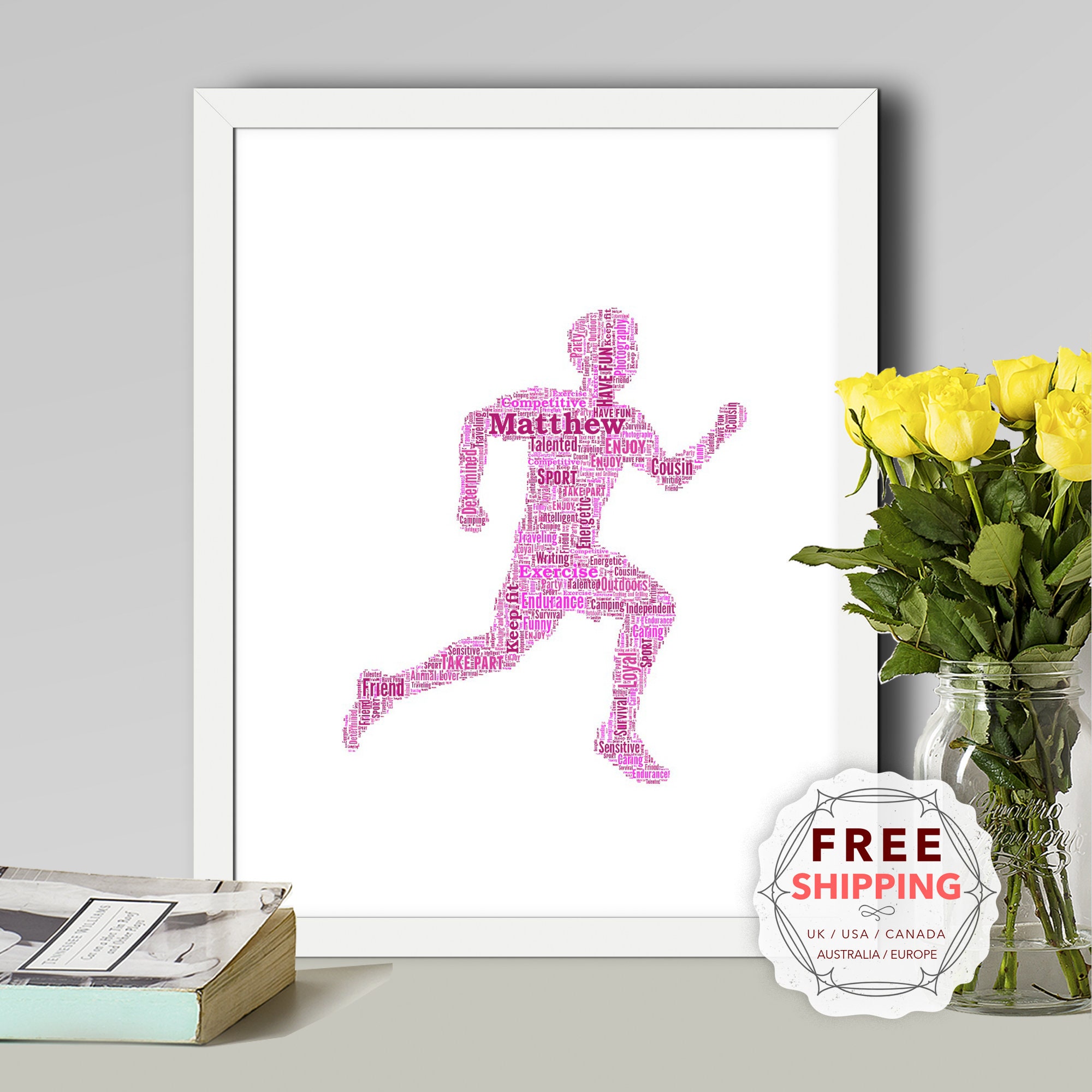 Word Run Frame Personalized Running Word Art Print: Unique Framed Gift SPO024 - Etsy