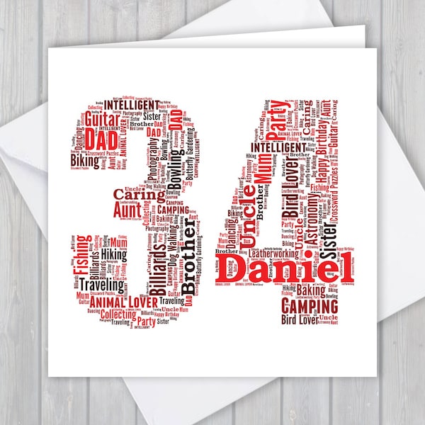 Personalised 34th Birthday greeting card, Unique anniversary or Retirement keepsake gift for Wife, Husband, Mum, Dad, Son, Daughter, friend,