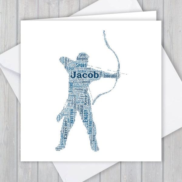 Personalized Archery greeting card. Add you own words to create a unique keepsake for your Son, Daughter, Mum, Dad, Aunt or Uncle