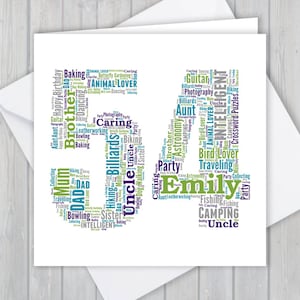 Biglietto di auguri personalizzato per il 54° compleanno, anniversario unico o ricordo della pensione per moglie, marito, mamma, papà, figlio, figlia, amico,