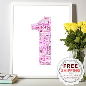 1º aniversário personalizado, presente de arte de parede emoldurado, lembrança, impressão exclusiva, dela, menina, filha, afilhada, sobrinha, neta BFY001