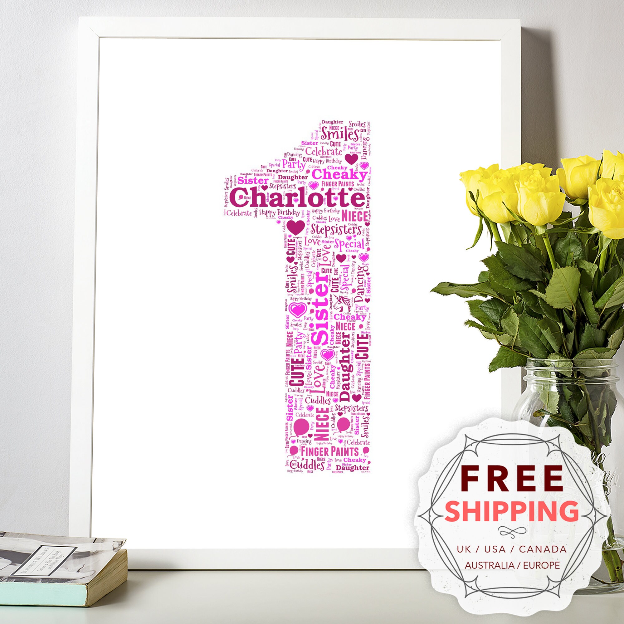 Personalized 1st Birthday, framed wall art gift, keepsake, Unique print, Her, girl, daughter, goddaughter, niece, granddaughter BFY001
