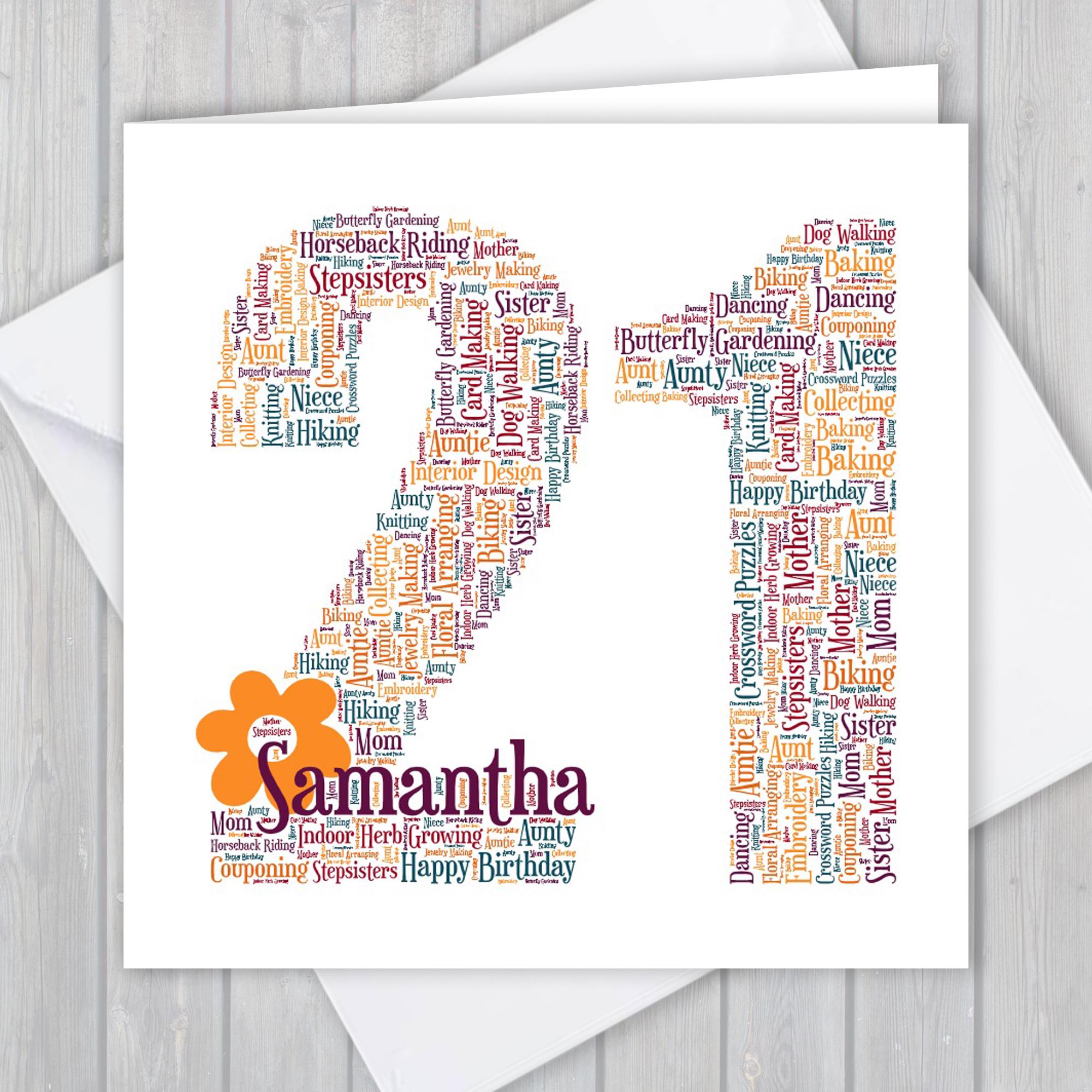 Personalized 21st Birthday Card: Word Art Keepsake GCF021 - Etsy