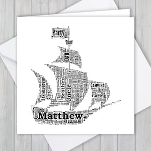 Cartão personalizado do navio pirata. Adicione suas próprias palavras para criar uma lembrança exclusiva para seu filho, filha, mãe, pai ou namorado