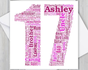 Personalized 17th Birthday Word Art Card: Unique Keepsake Gift GCM017