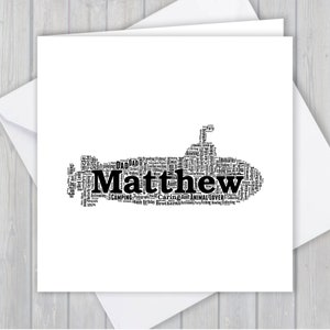 Carte de vœux personnalisée de marin sous-marin. Ajoutez vos propres mots pour créer un souvenir unique pour votre fils, fille, maman, papa ou petit ami.